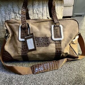 Bath & Body Works Large Duffel Bag Brown Croc Faux Fur Sherpa Leather  Weekender